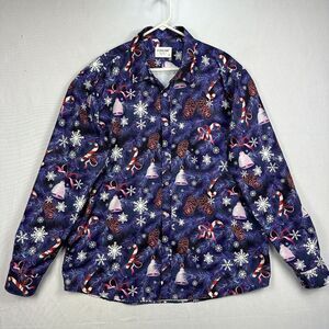 Fohemr Mens Xmas Long Sleeve Shirt Christmas Button Up Multicolor Candy Canes‎